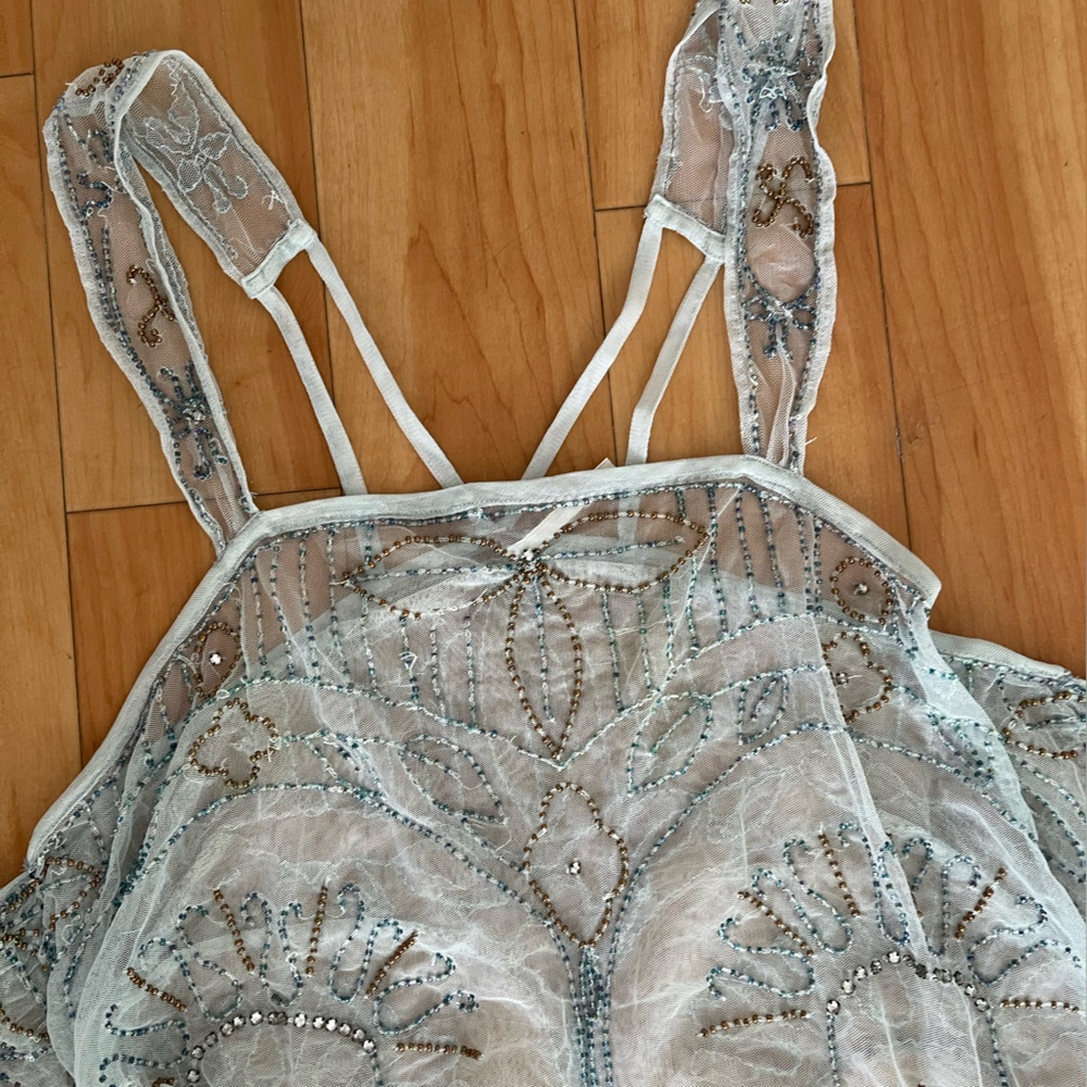Free People Sheer Embroidered Light Blue Overlay Dress - Picture 3 of 14
